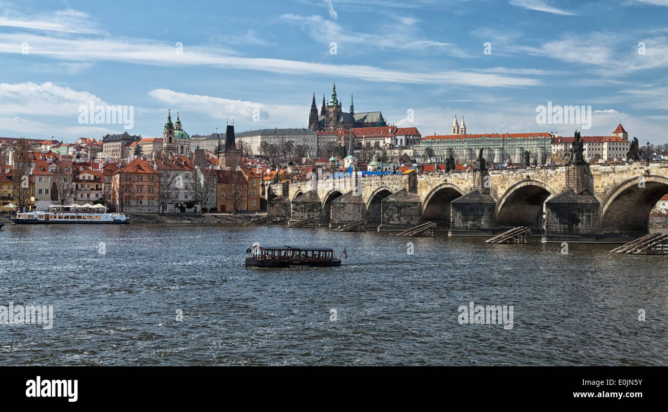 The Prague Castle and the Charles bridge Stock Photo