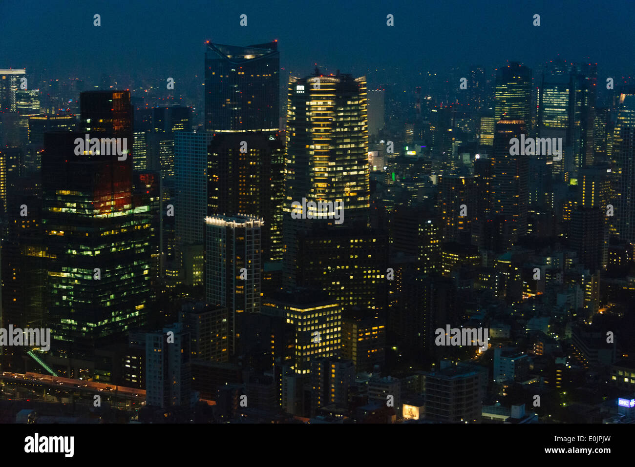 Night view of downtown high rises, Tokyo, Japan Stock Photo