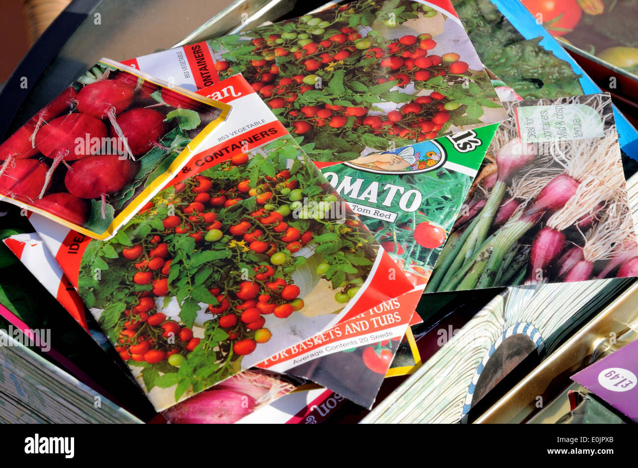Selection of vegetable seed packets, England, UK, Western Europe. Stock Photo
