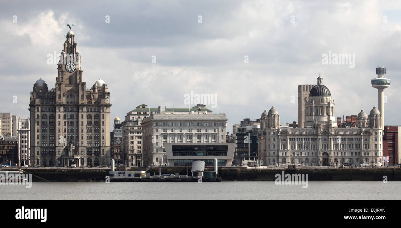 The Liver Building and Port of Liverpool Building on the waterfront Pier Head in Liverpool. Stock Photo