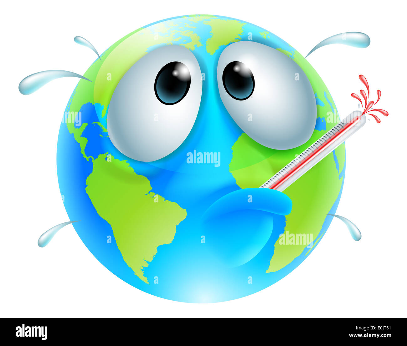 Poorly globe concept of a globe with a fever sweating and bursting a thermometer. Could be a concept for global warming Stock Photo