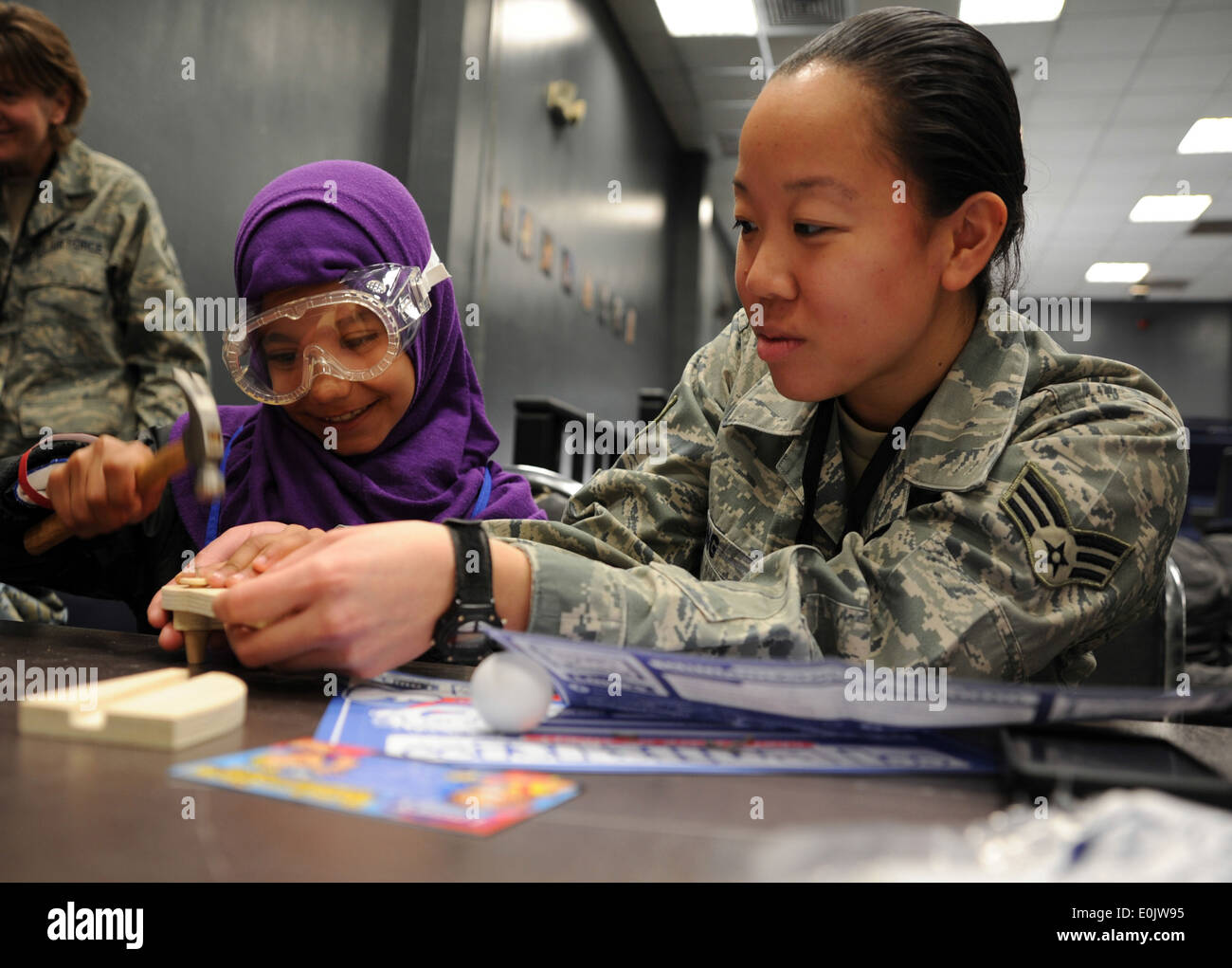 JOINT BASE BALAD, Iraq- - Senior Airman Katie King, Combined Joint Special Operations Task Force, builds a mock baseball diamon Stock Photo