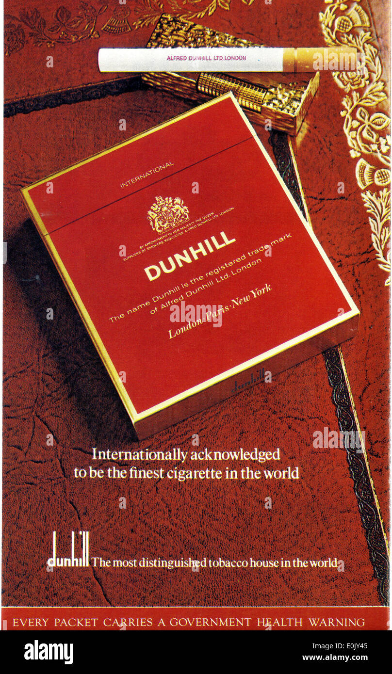 Cigarette advert advertising Dunhill on Garrick Theatre programme for 'Sleuth' 1973 Stock Photo