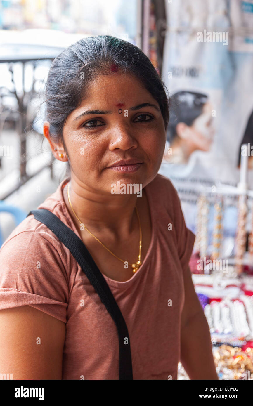 Female venders with stalls in the markets of little India, Kuala Lumpa, Malaysia, Stock Photo