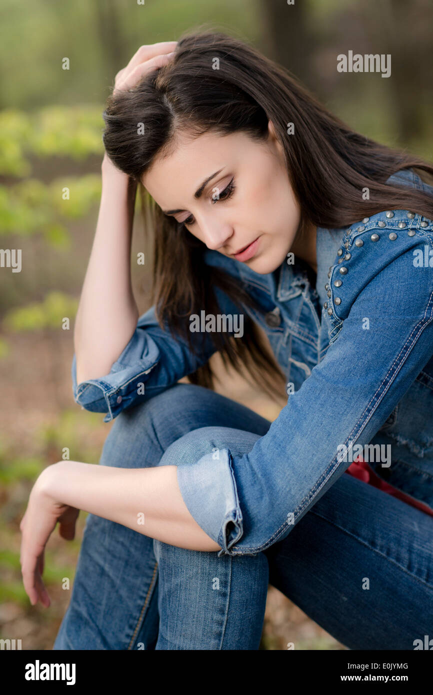 thoughtfully woman, (Model release) Stock Photo
