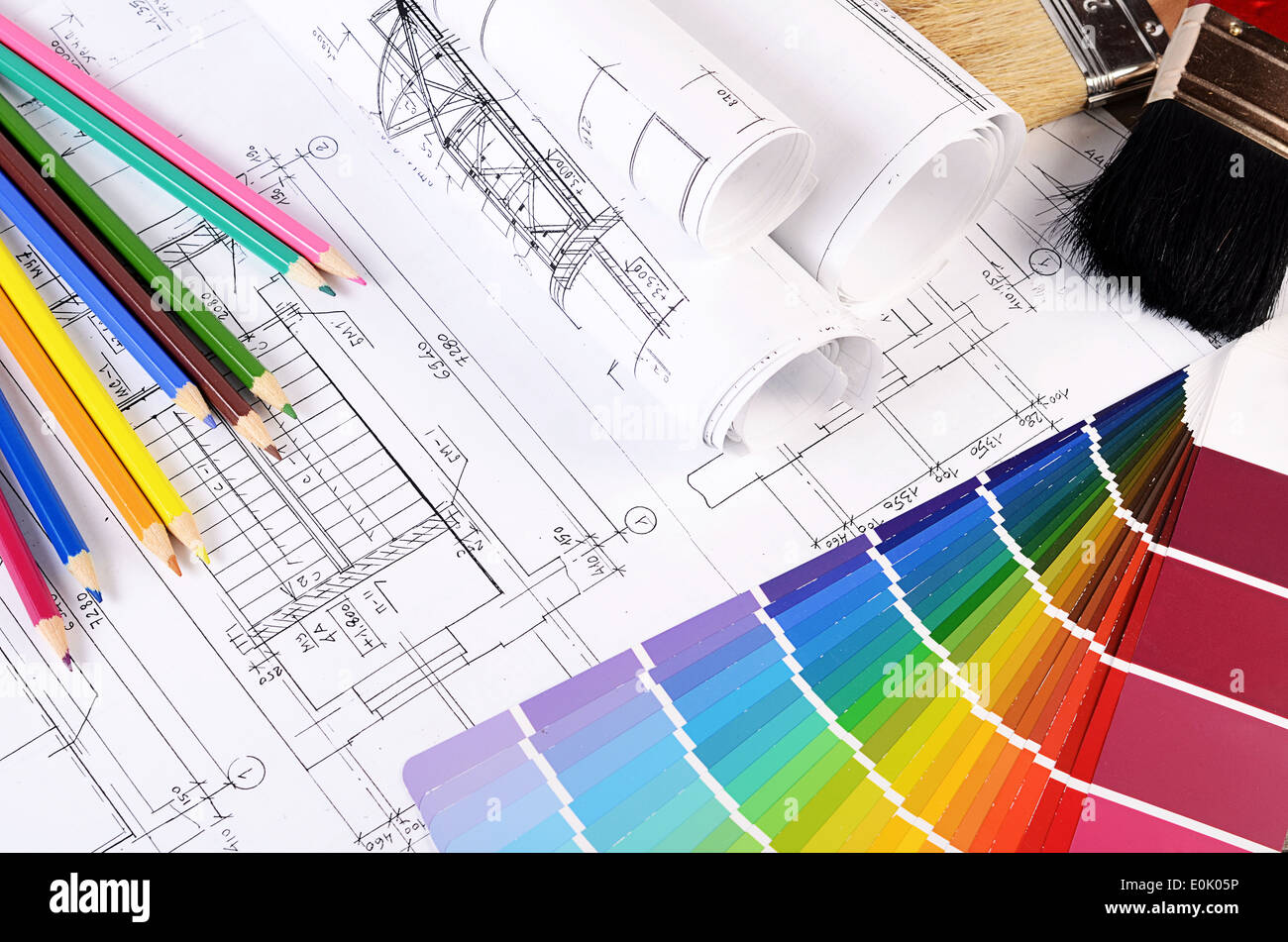Projects of houses with a color palette Stock Photo - Alamy