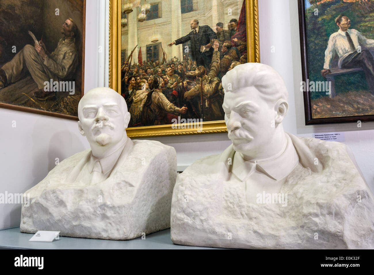 Busts of Lenin and Stalin, Socialist Realism Art Gallery, Zamoyski Palace in Kozlowka near Lublin, Malopolska, Poland Stock Photo