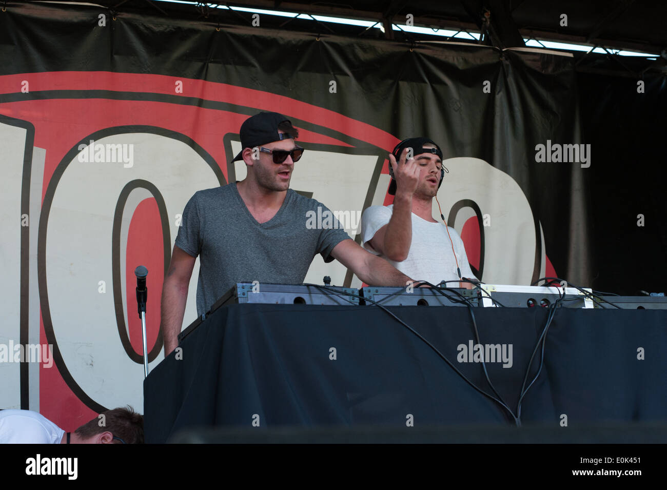 Andrew Taggart (L) and Alex Pall of The Chainsmokers perform in support of 107.9's EndFest Stock Photo