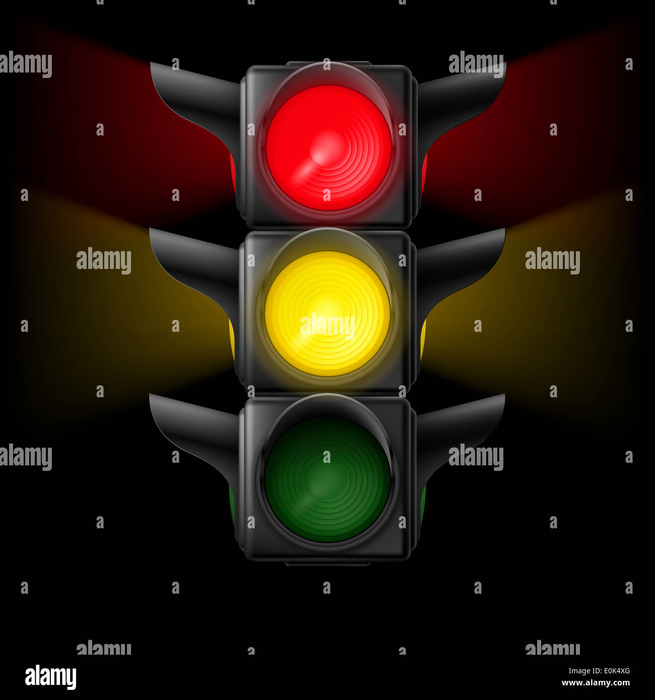 Realistic traffic lights with red and yellow lights on. Illustration on