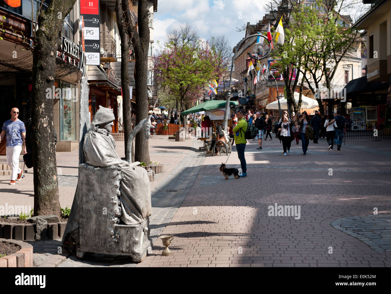 Silver old mime in Zakopane Krupowki Street Stock Photo