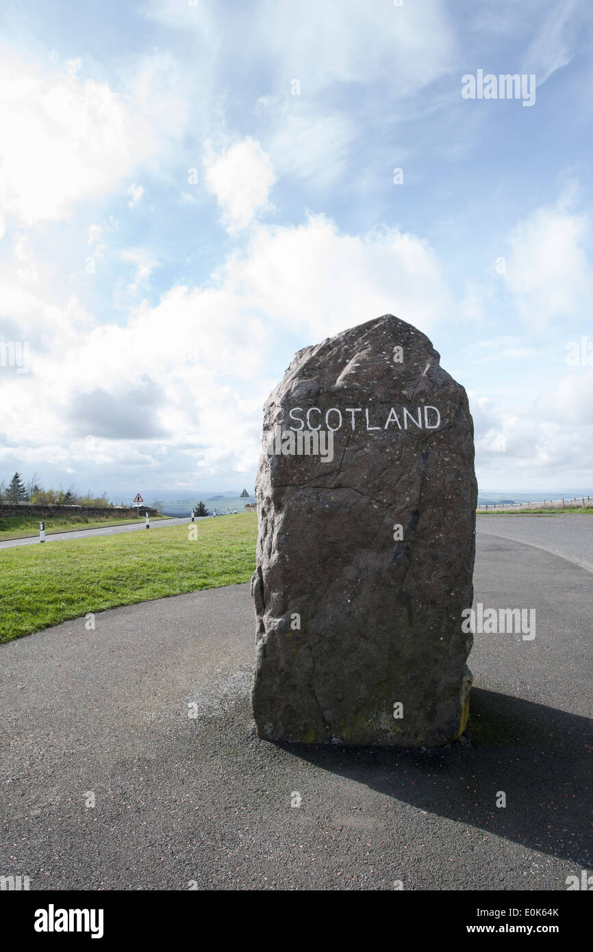Scotland painted onto standing stone at England-Scotland border by A68 Stock Photo