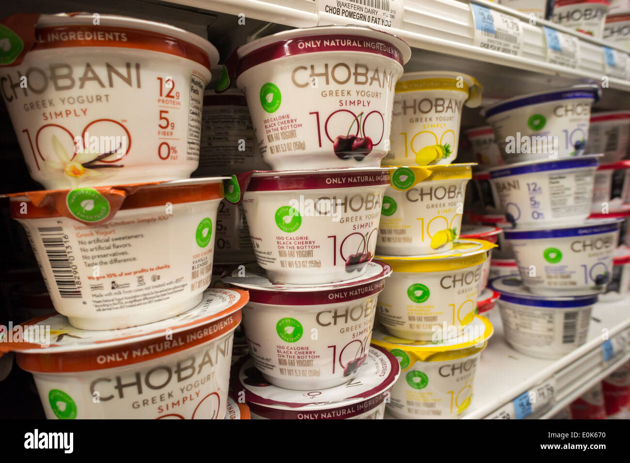 Containers of Chobani brand Greek style yogurt are seen on a