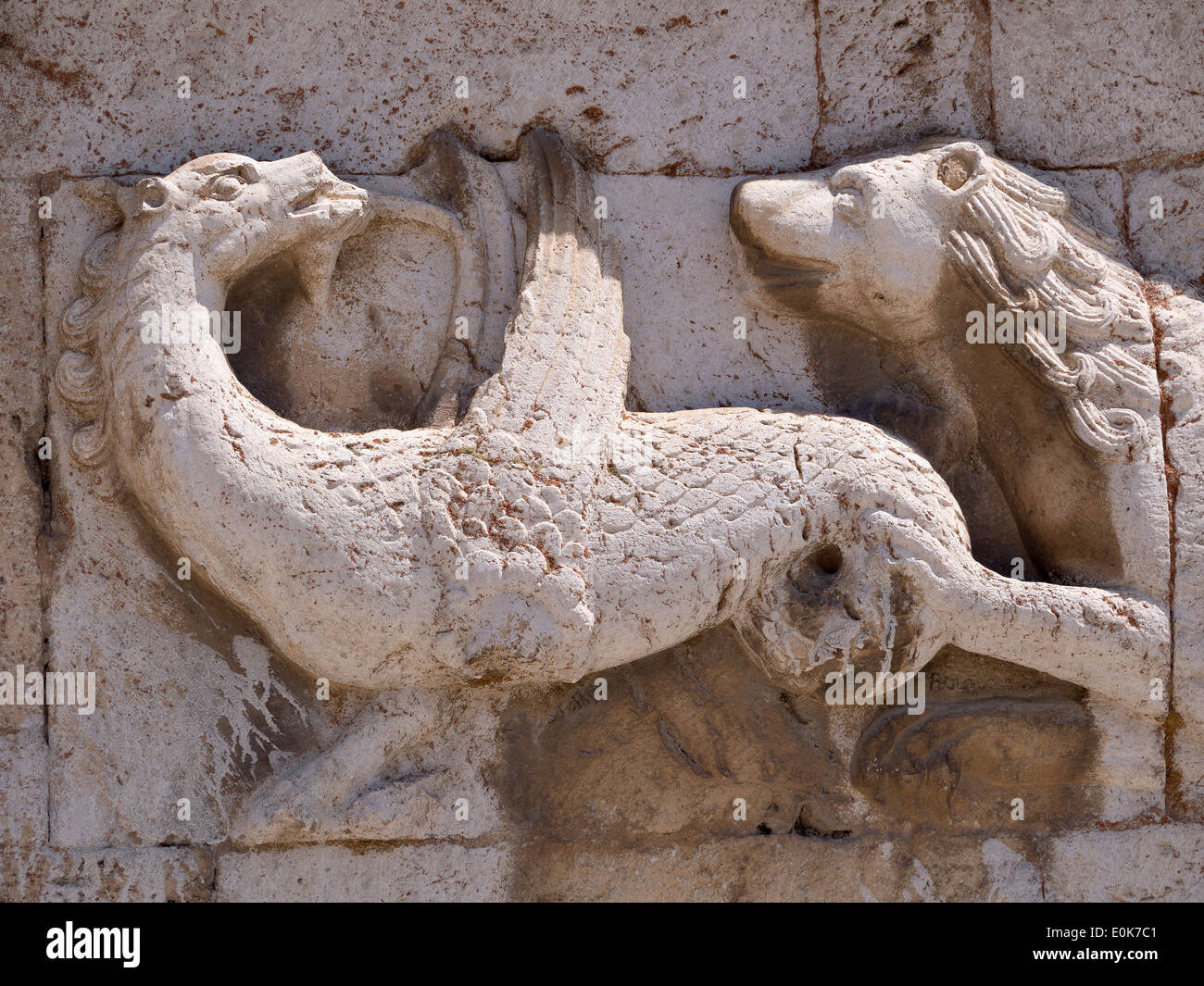 detail of the sculptural decoration on the facade of the Romanesque