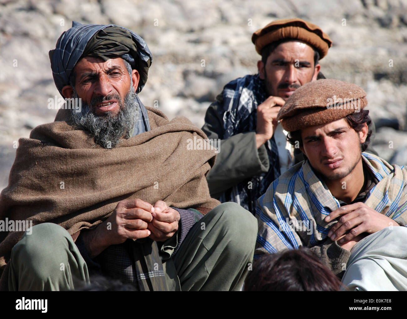 Villagers from Kapisa province gathered to meet with a joint investigation team led by U.S. Forces - Afghanistan. The investiga Stock Photo