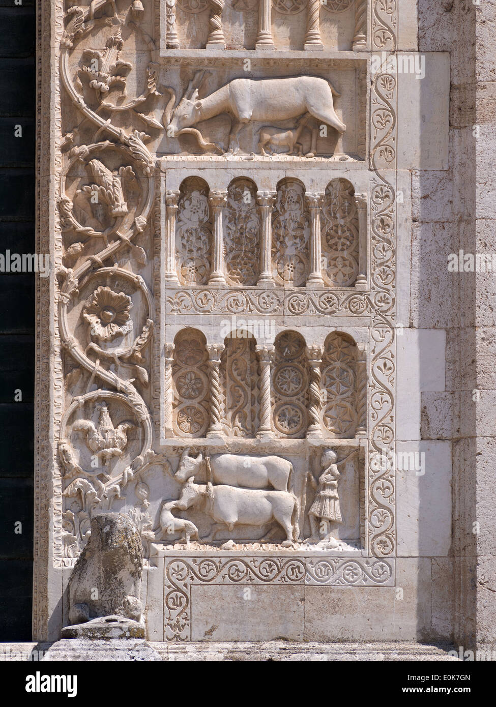 detail of the sculptural decoration on the facade of the Romanesque