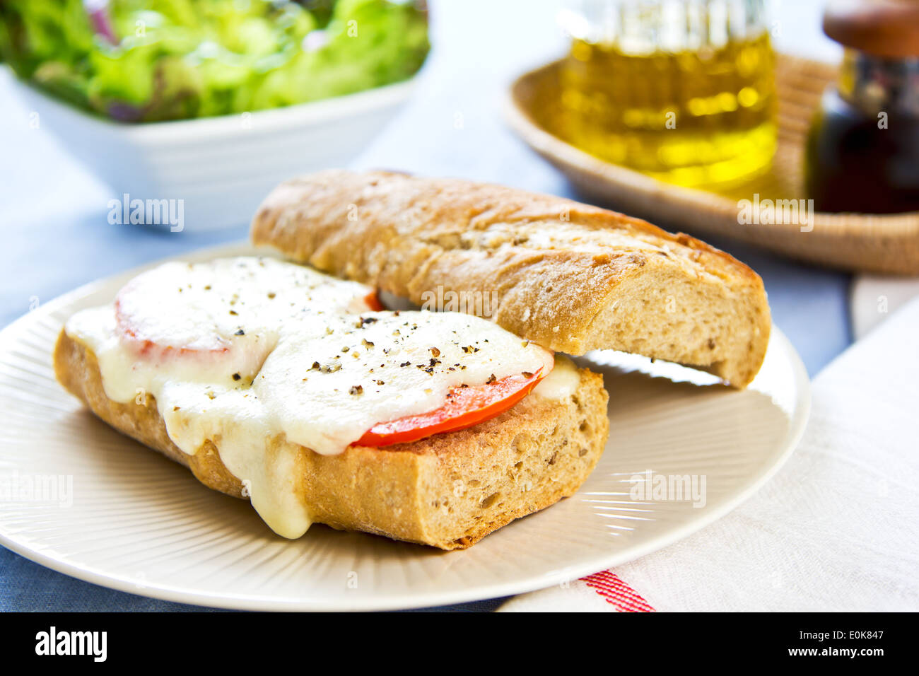 Melted Mozzarella on Rye Baguette sandwich Stock Photo Alamy