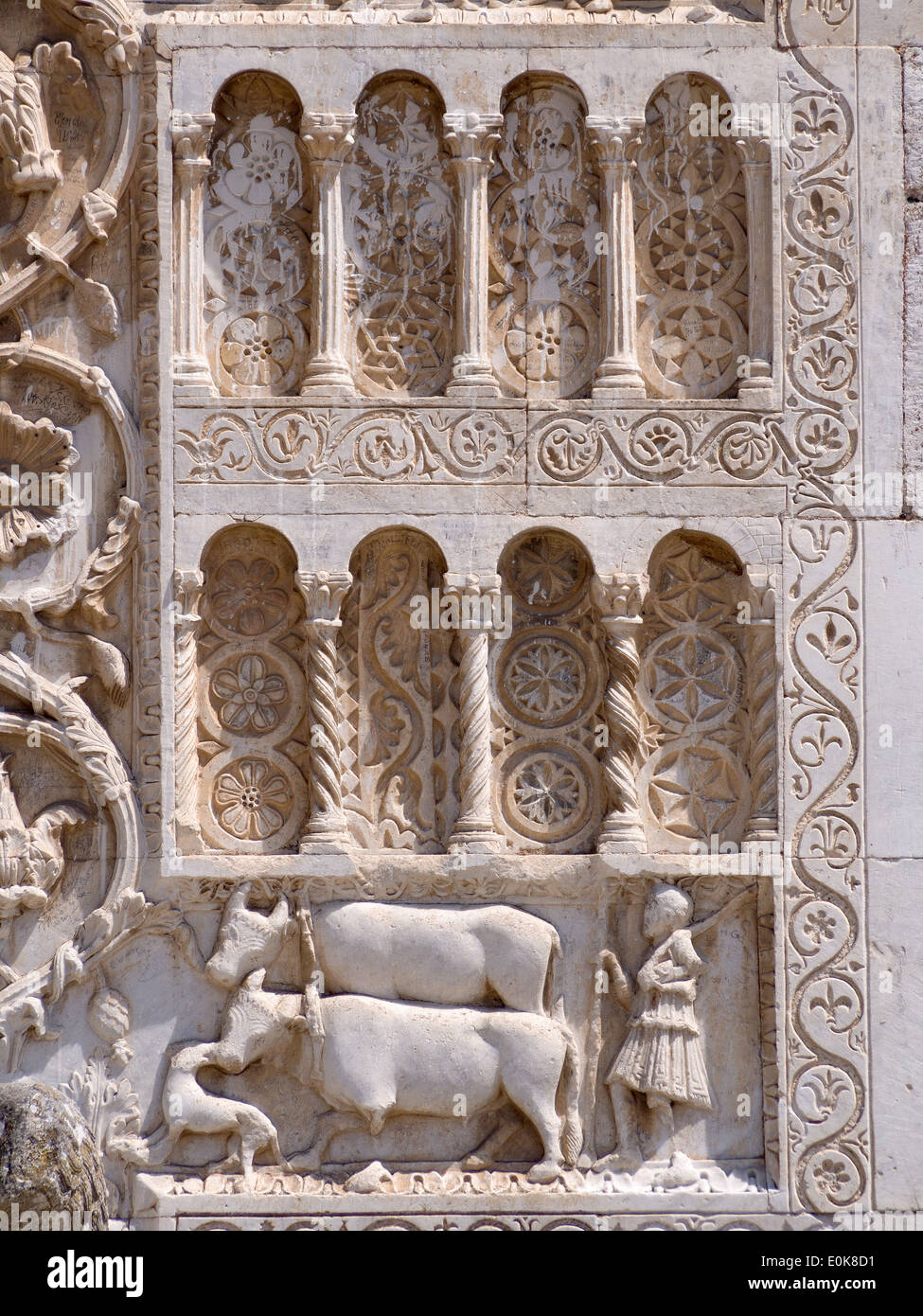 detail of the sculptural decoration on the facade of the Romanesque