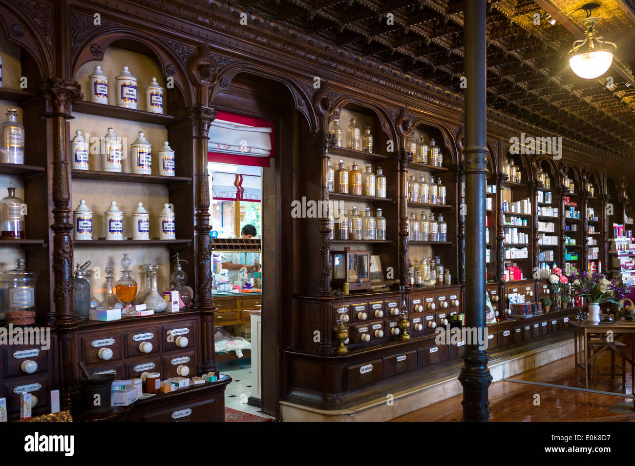 Old medicine bottles pharmacy display in Farmacia Dr A Alonso Nunez
