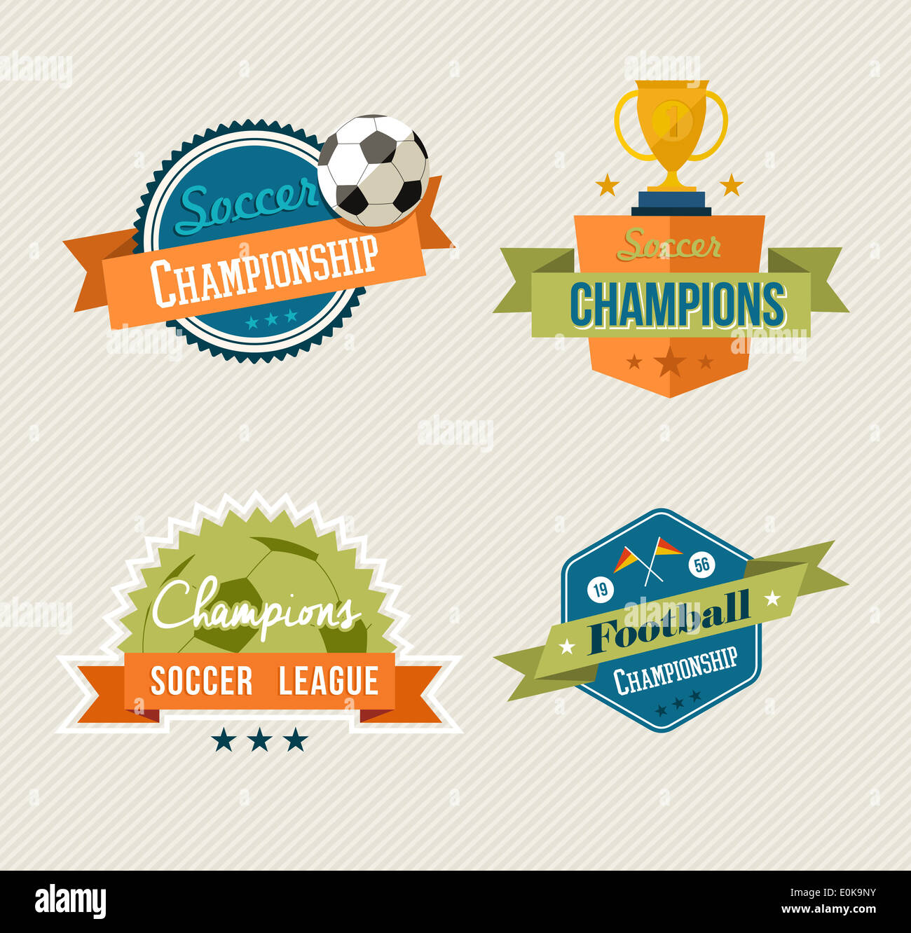 Set of retro soccer champions labels. EPS10 vector organized in layers for easy editing. Stock Photo