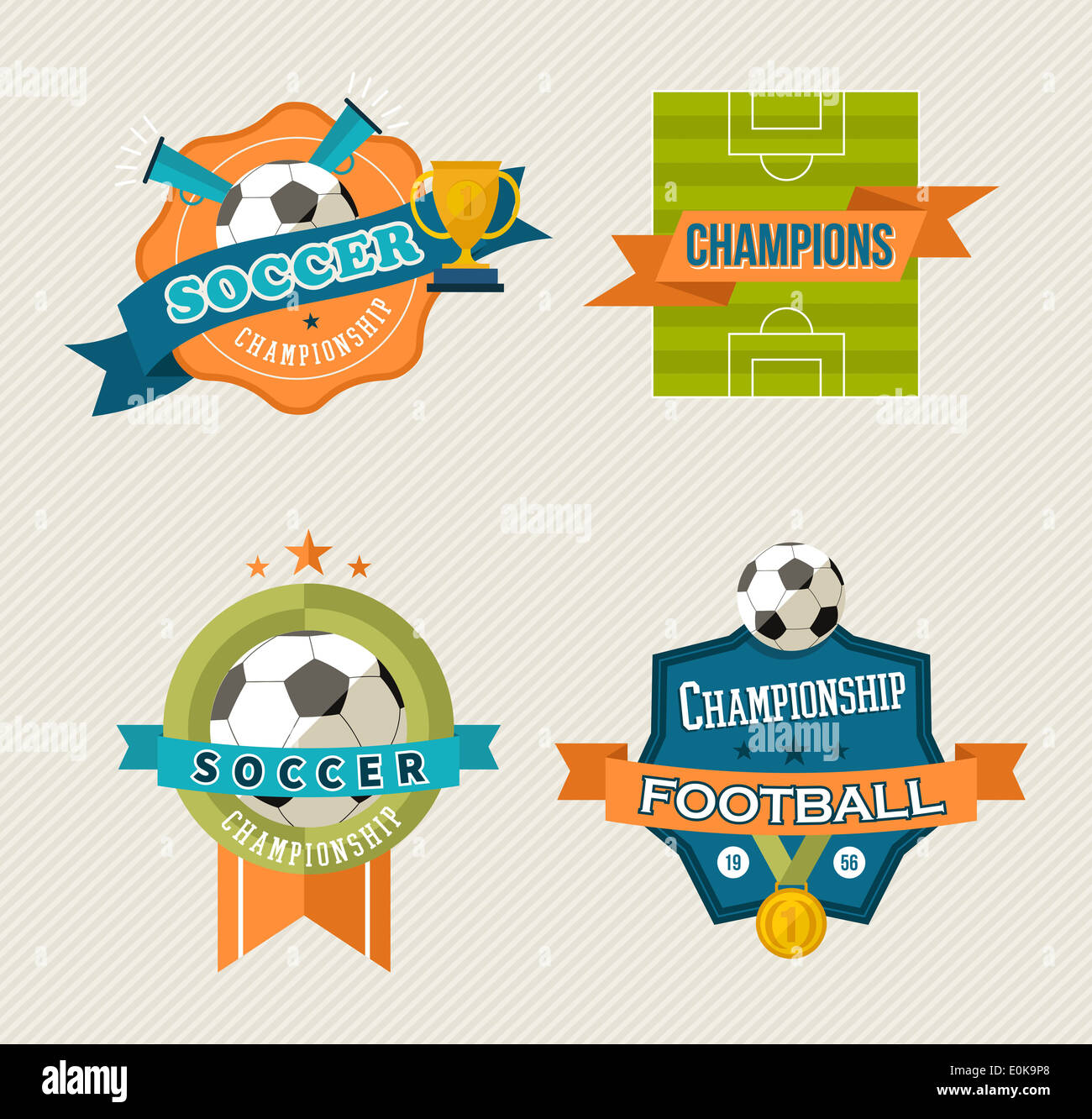 Set of vintage Soccer Champions Labels. EPS10 vector organized in layers for easy editing. Stock Photo