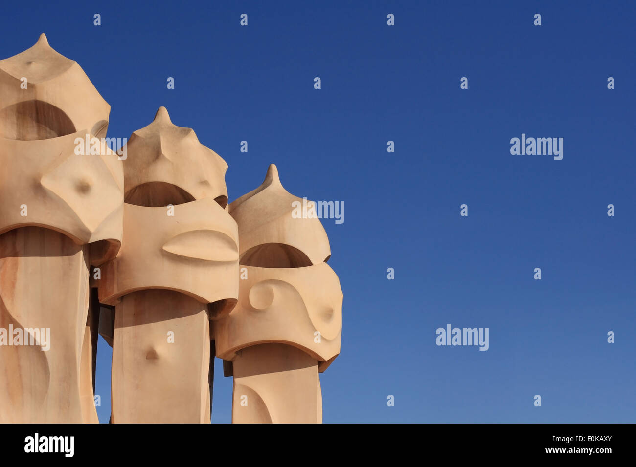 Chimneys of La Pedrera (Casa Mila) at Barcelona, Catalonia. Stock Photo