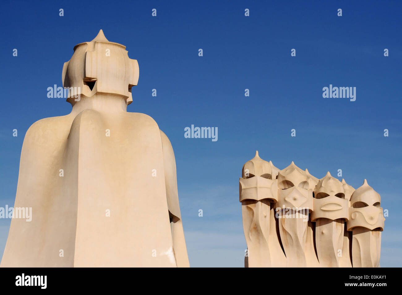 Chimneys of La Pedrera (Casa Mila) at Barcelona, Catalonia. Stock Photo