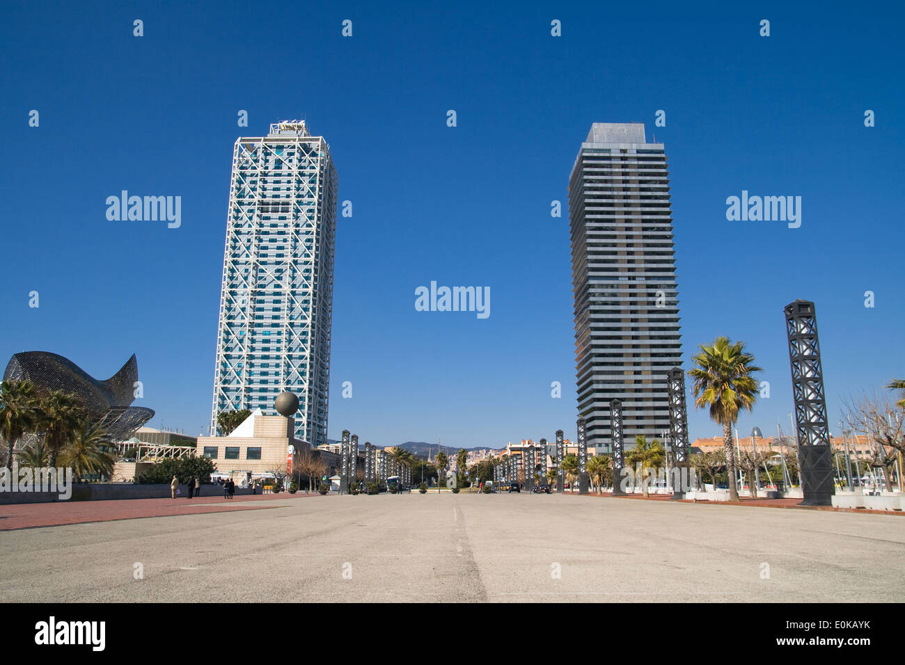 The twin towers of the Olympic Village in Barcelona, Catalonia. Stock Photo
