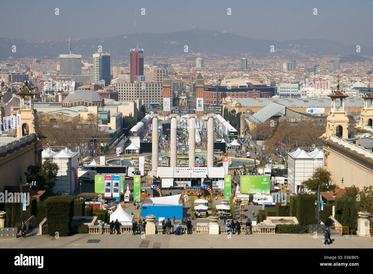 Images of the preparation of the Mobile World Congress 2012 in Barcelona one day before the start. Stock Photo
