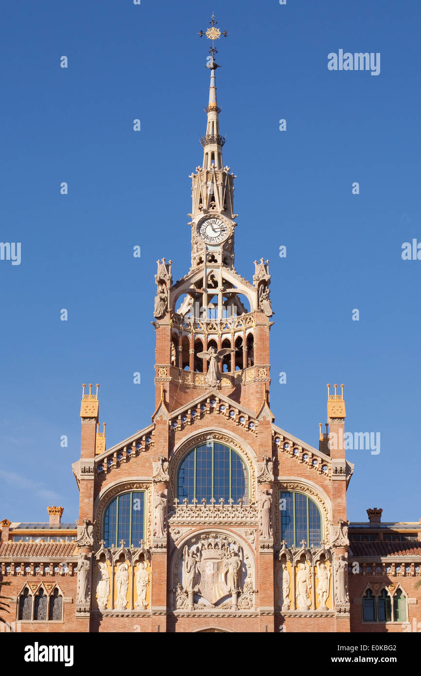 Clock tower of the former hospital de la Santa Creu i Sant Pau in Barcelona. Stock Photo