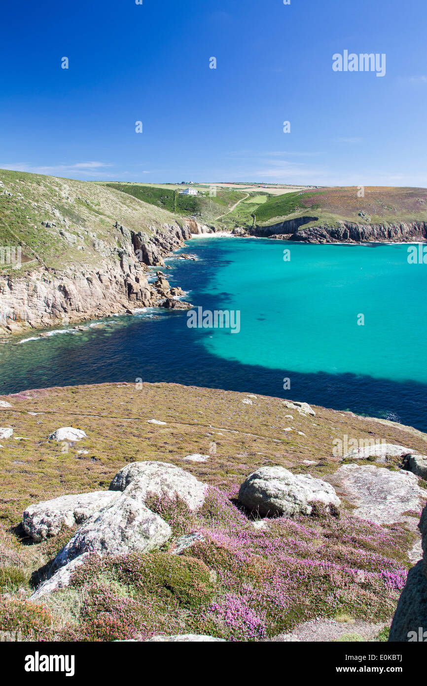 South West coast path to Mill Bay Nanjizal, near Lands End, West Cornwall Stock Photo