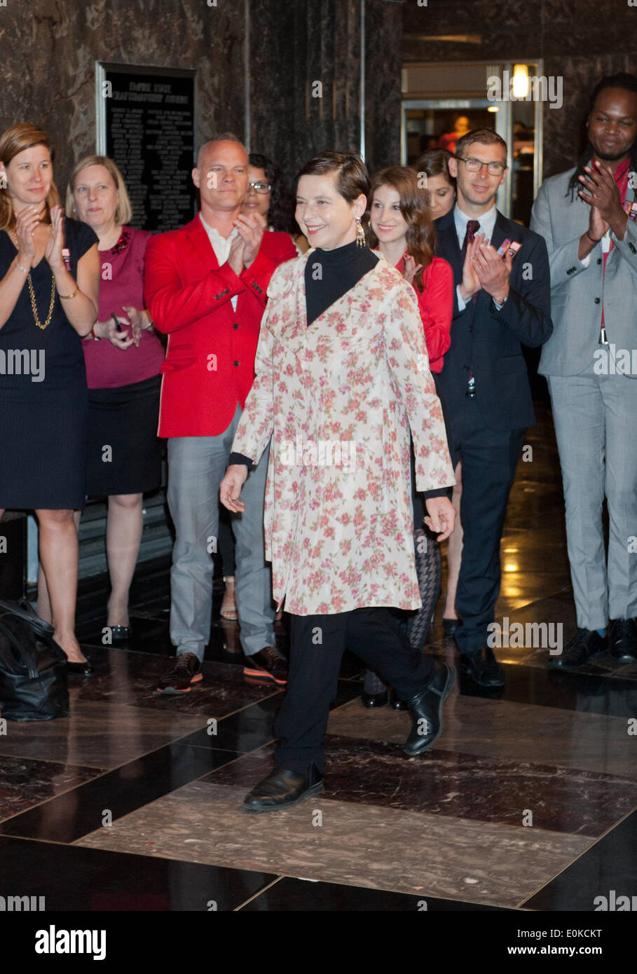 Manhattan, New York, USA. 15th May, 2014. ISABELLA ROSSELLINI lights the Empire State Building red on behalf of AIDS Walk New York and GMHC, Thursday, May, 15, 2014. Credit:  Bryan Smith/ZUMAPRESS.com/Alamy Live News Stock Photo