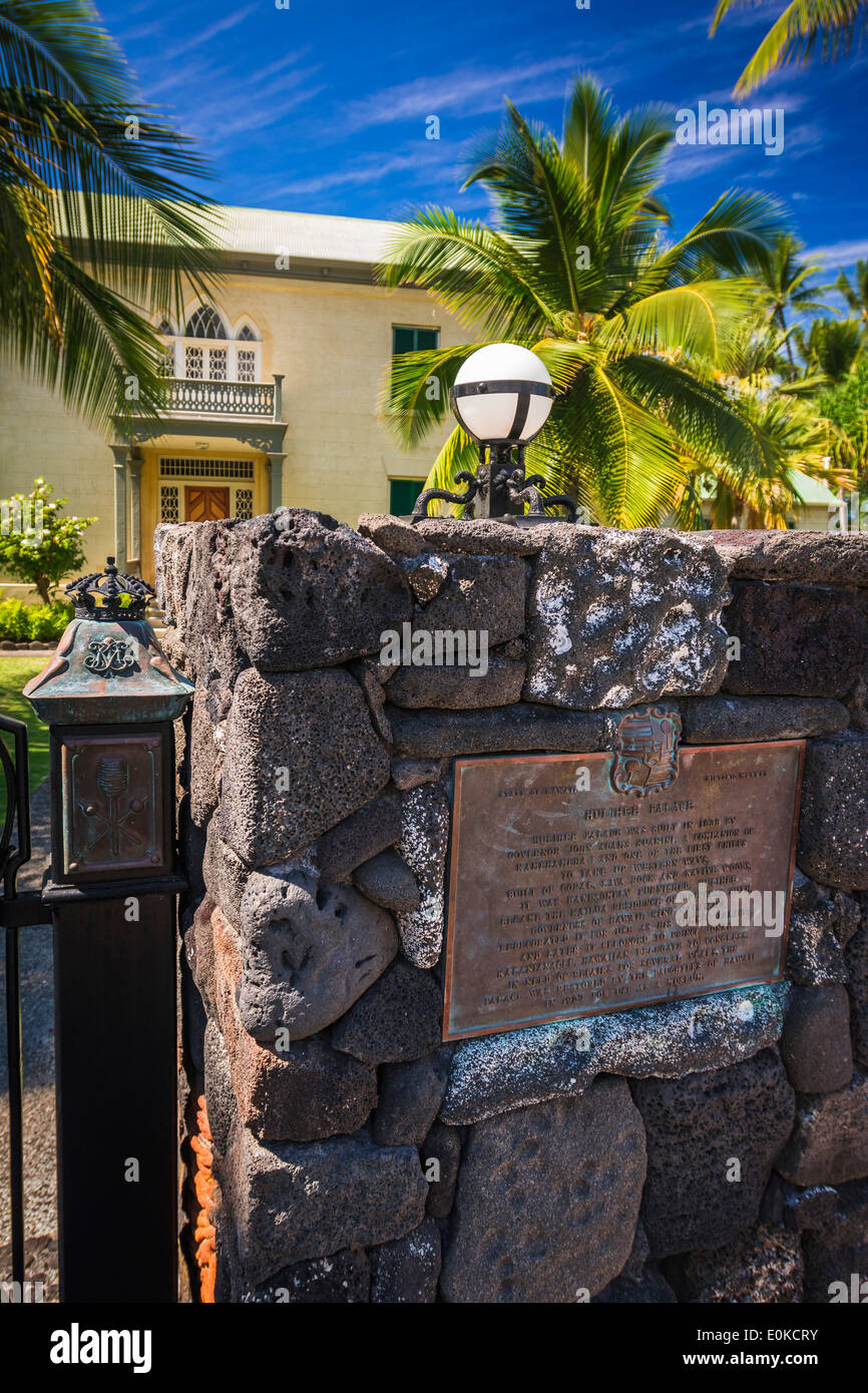 Historic plaque at the Hulihee Palace, Kailua-Kona, Hawaii, USA Stock Photo