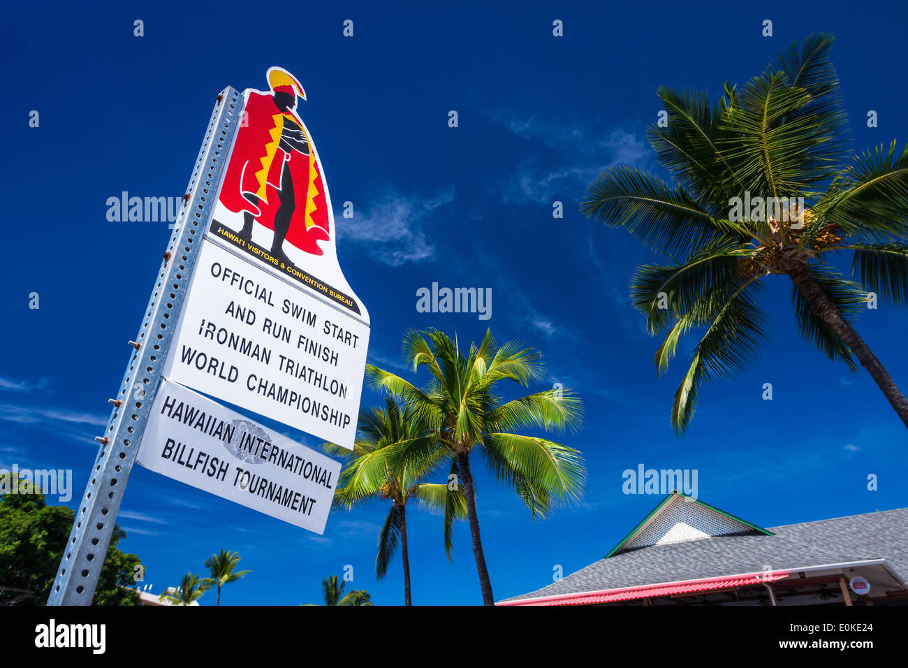 Sign at the start of the Ironman Triathlon, Kailua-Kona, Hawaii, USA Stock Photo
