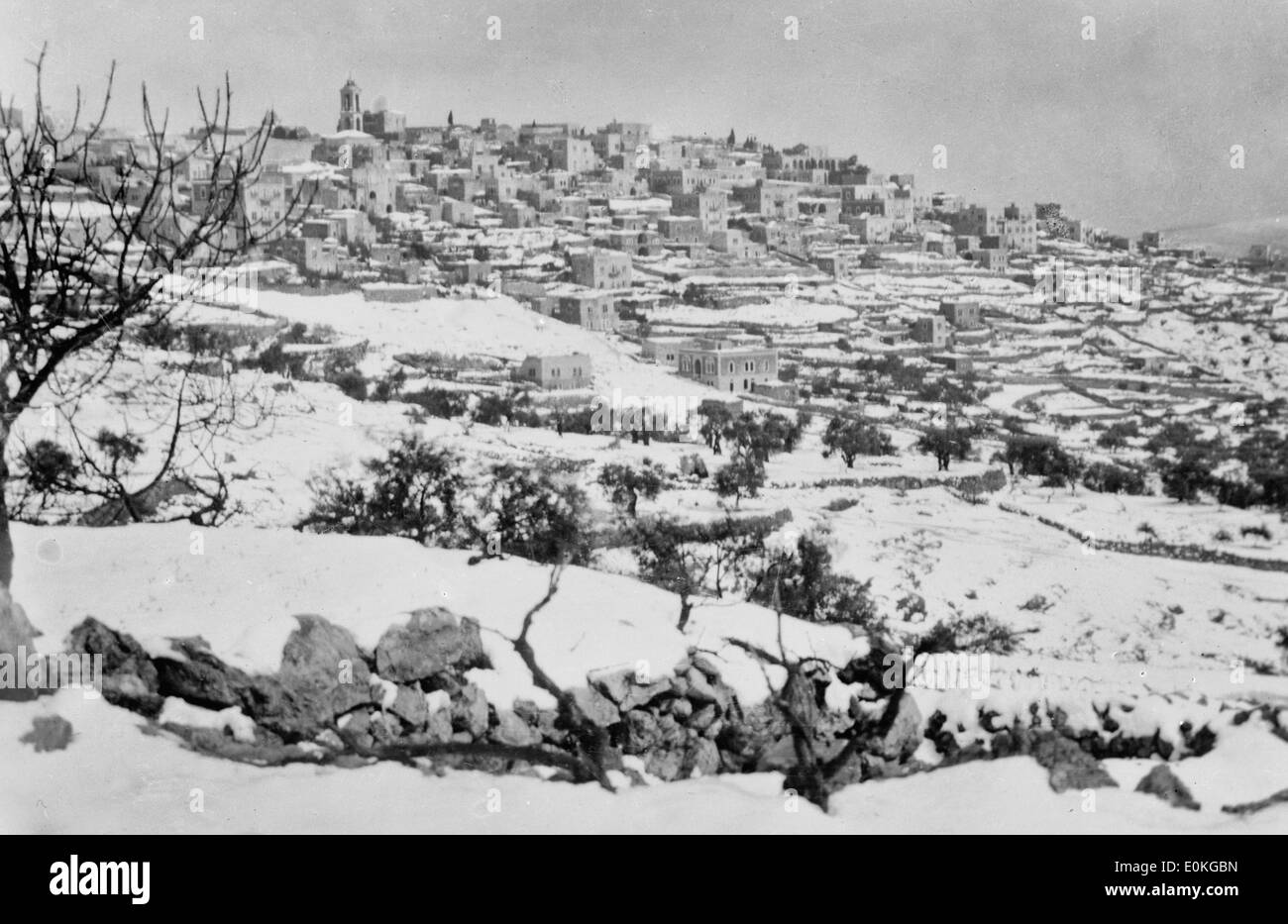 Bethlehem and surroundings. Bethlehem in snow, circa 1920 Stock Photo