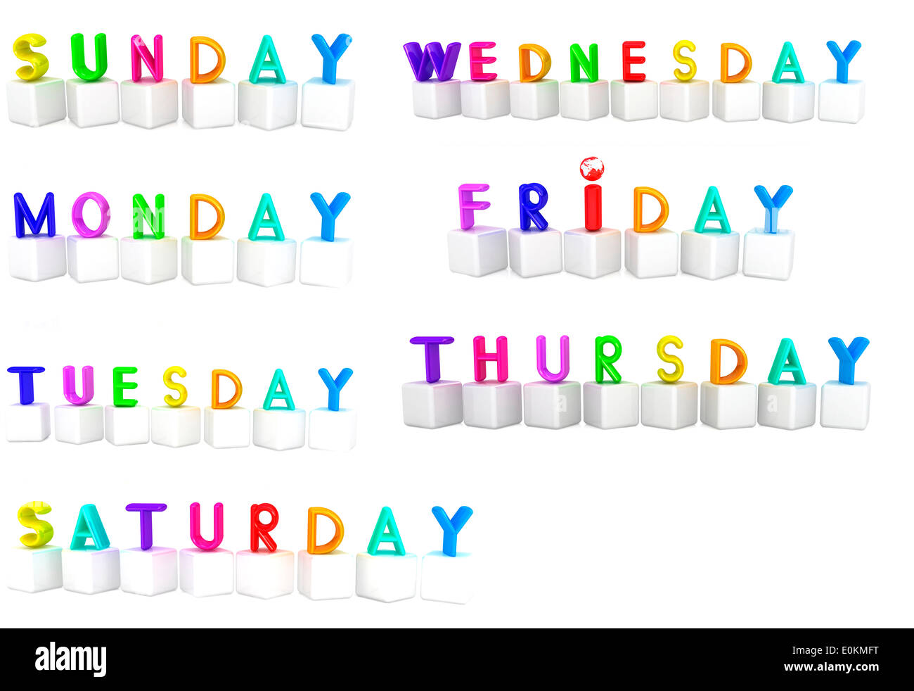 Set of 3d colorful cubes with white letters - days of the week on a white background Stock Photo