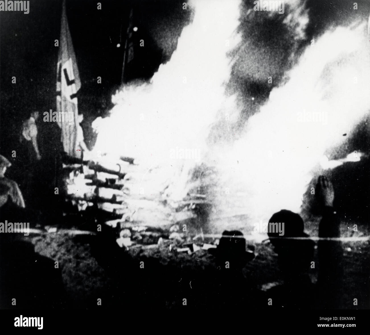 Students and other Nazis seen as they throw 'anti-German' literature on to the huge bonfire Stock Photo