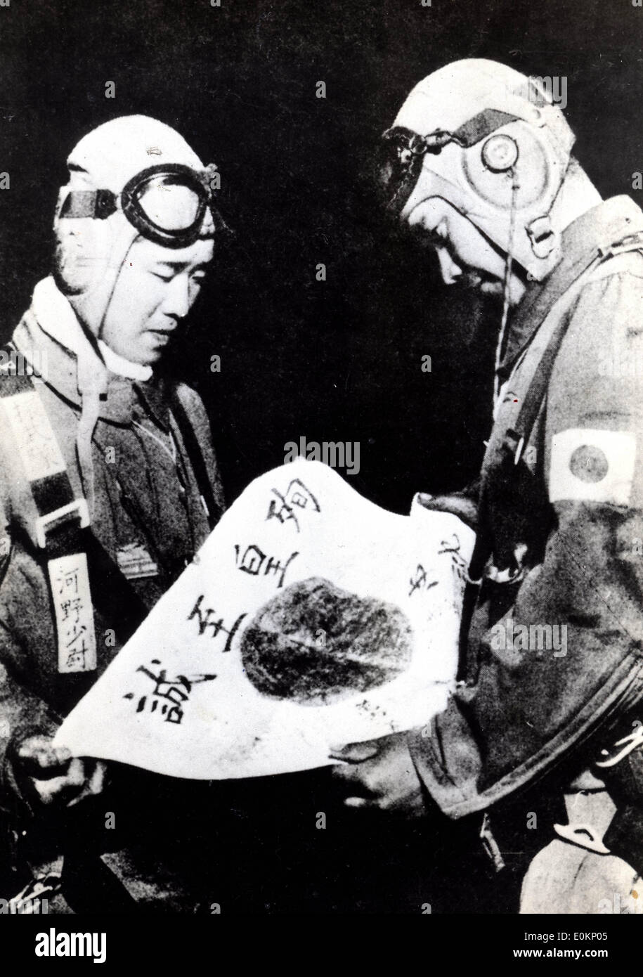 Kamikaze Pilots carrying flag for their last flight Stock Photo