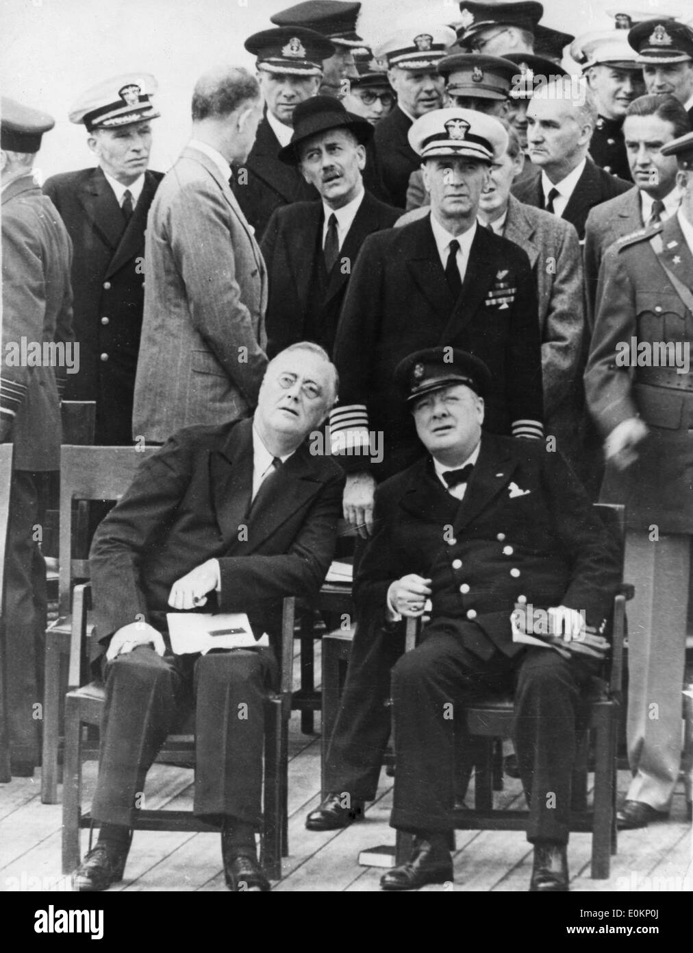 Sir Winston Churchill and President Franklin D. Roosevelt on board a ship Stock Photo