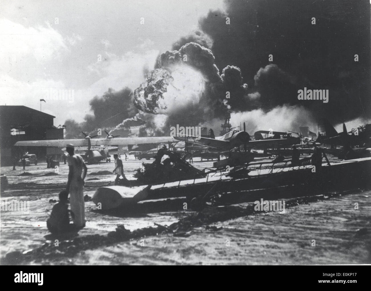 Pearl Harbor after Japanese Kamikaze attacks Stock Photo