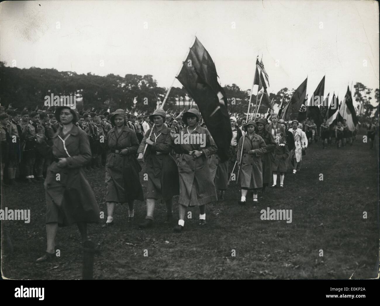 Jun. 06, 1933 - The Gustavus-Adolphus-Day in Berlin: On June 25, 33, the Gustavus-Adolphus-Association of Berlin has invited about 800 members of the Protestant Youth and Church Organizations to the Adolphus-Gustavus -Day on the Tempelhof Field. Photo shows the parade of the Protestant Church organisations. Stock Photo