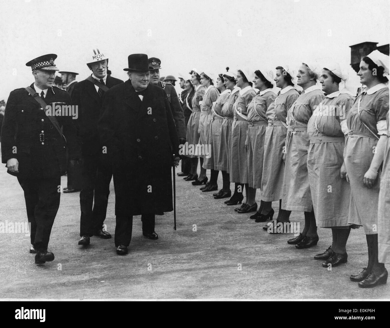 Sir Winston Churchill inspects women auxiliary nurses Stock Photo