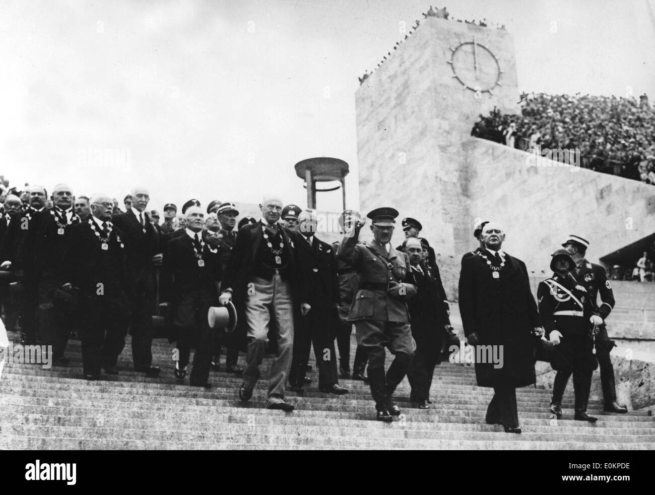 Adolf Hitler and Belgian Count Henri Baillet-Latour entering Welt Stadium during Olympics Stock Photo