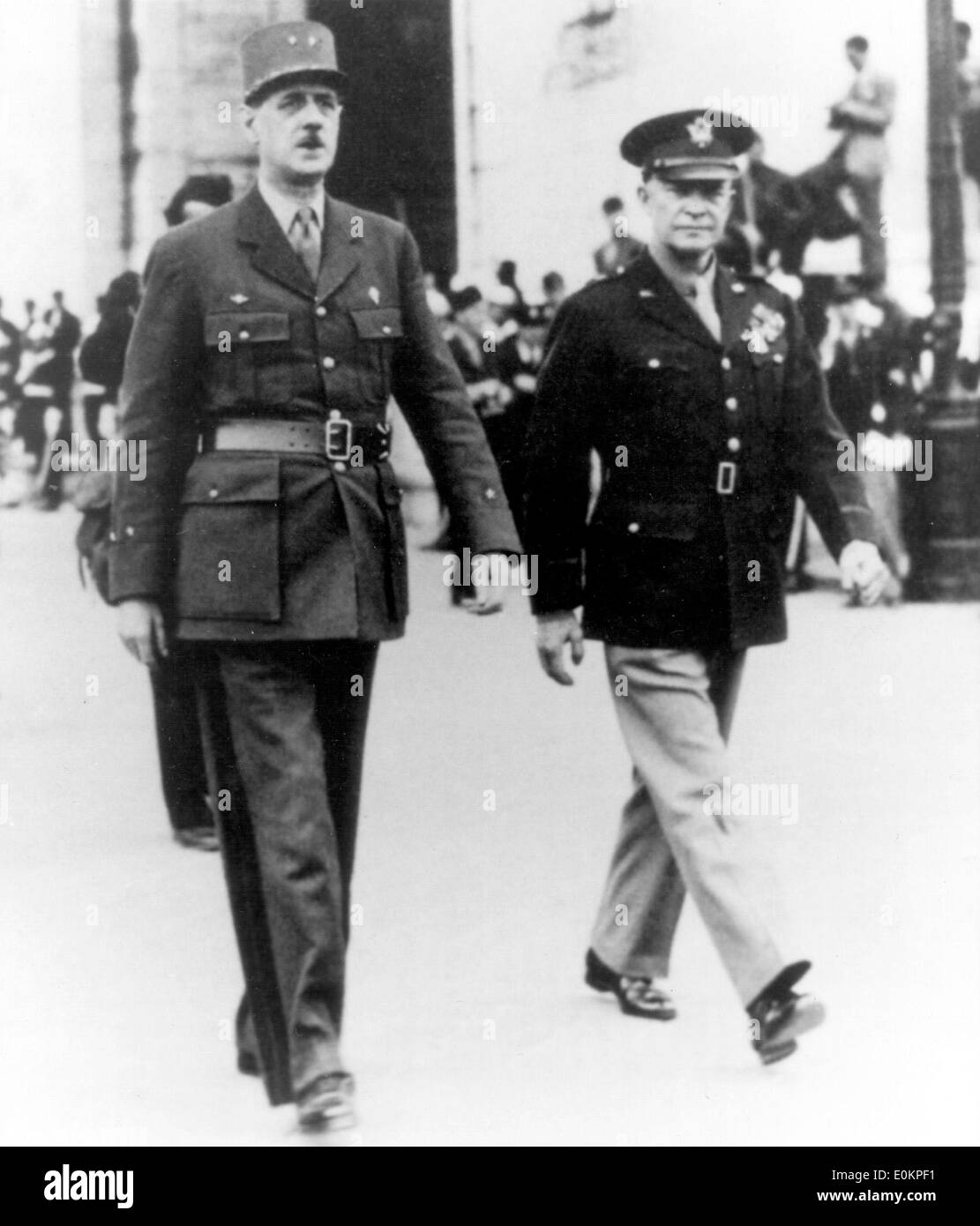 Charles De Gaulle and President Eisenhower after the liberation of Paris Stock Photo