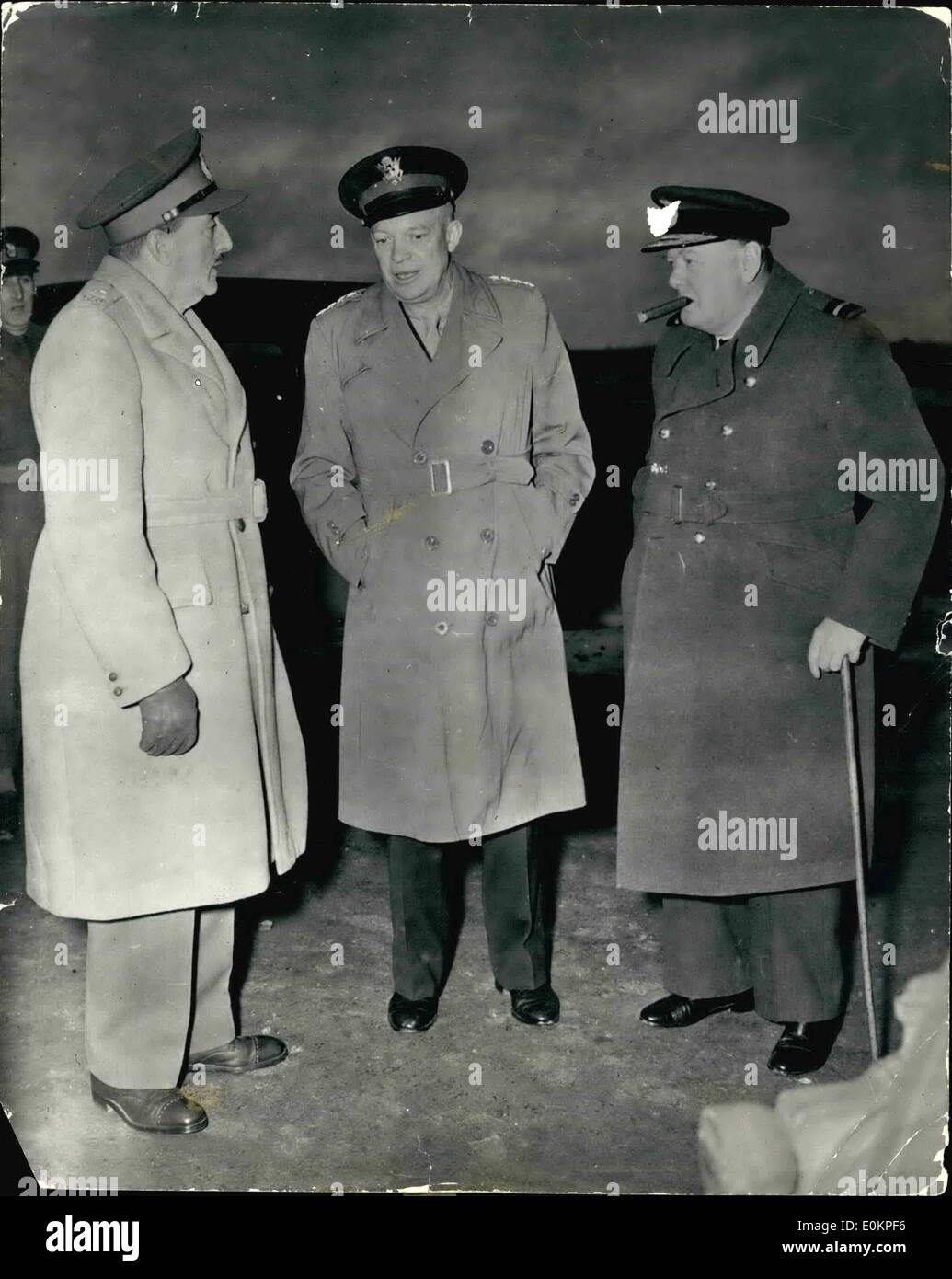 Nov. 11, 1944 - Mr. Churchchill Meet Gen. Eisenhower In France: General Dwight D. Eisenhower drove to the airport with Prime Minister Winston Churchchill as the English Statesman left with his party. on left is field marshall Sir Alan Brooke. Stock Photo