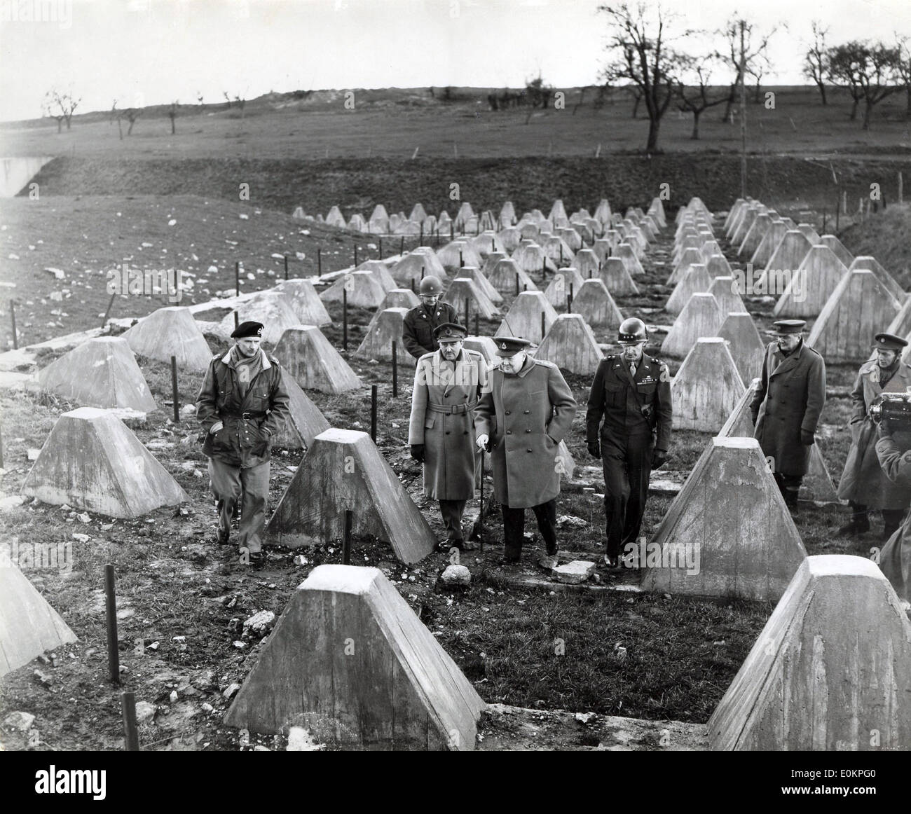 General Simpson shows Sir Winston Churchill part of Siegfried Line Stock Photo