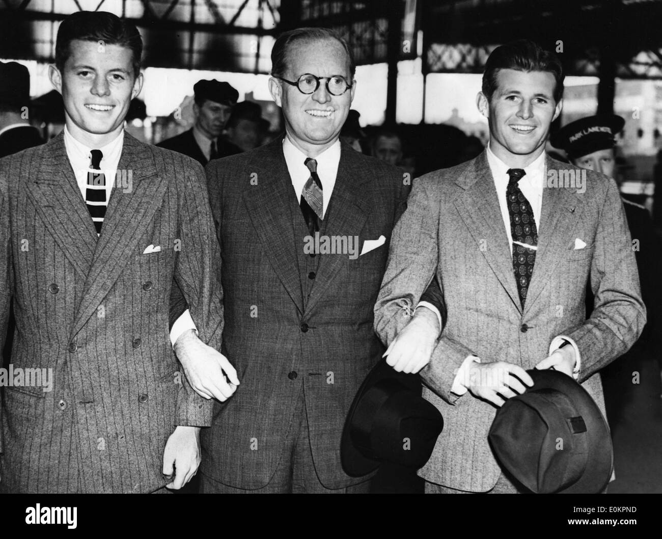 Joseph Kennedy Visits London With His Sons John F. Kennedy and Joseph Kennedy Jr. Stock Photo