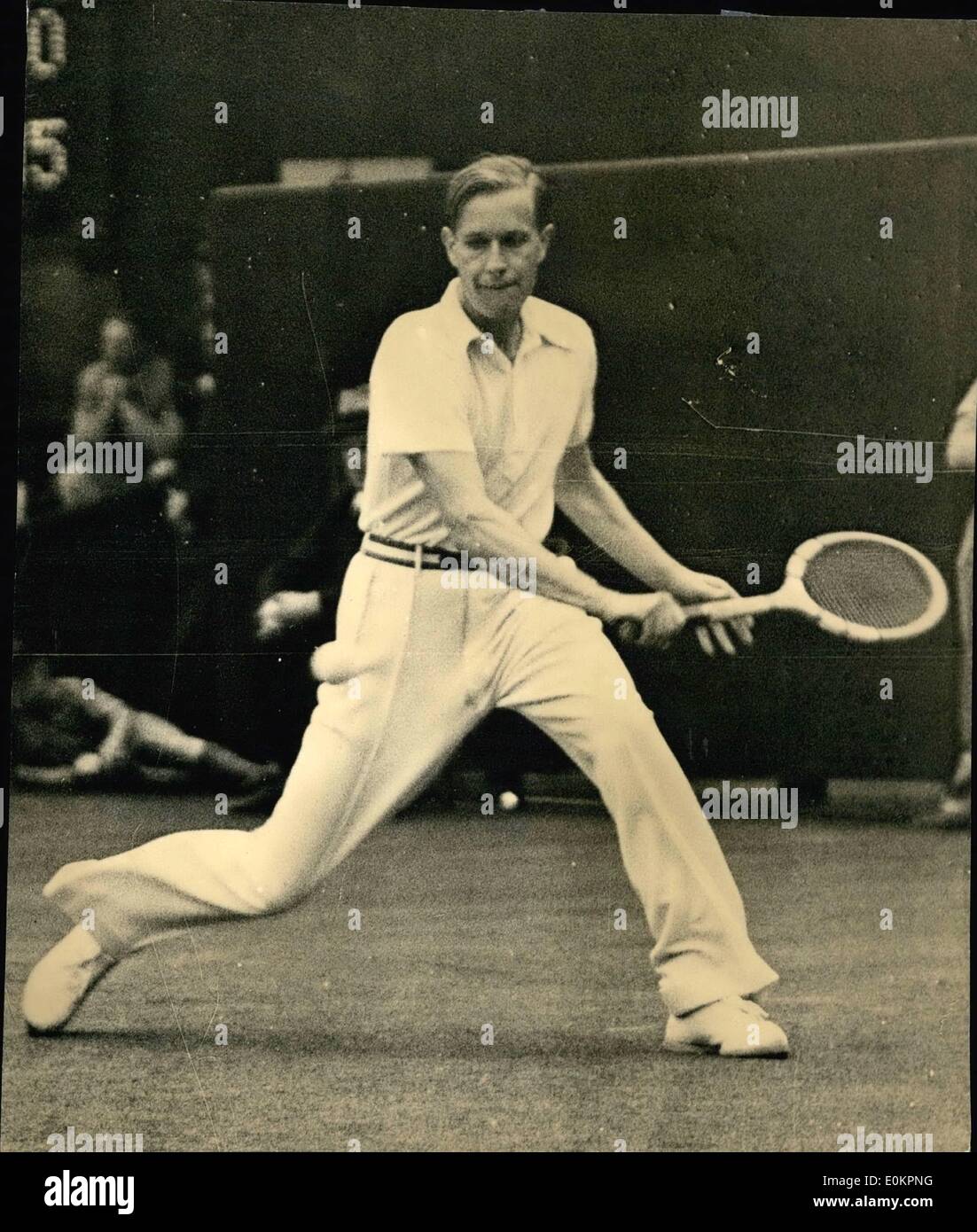 Jul. 07, 1937 - Germany V USA Davis Cup at Wimbledon. OPS: Von Cramm (Germany) in play today , against Grant (USA) Stock Photo