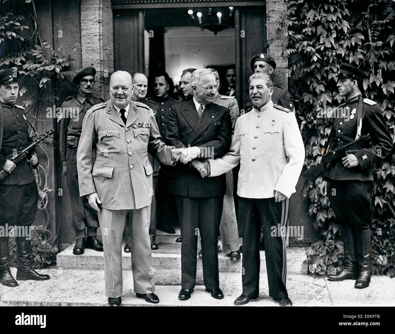 'The Big Three' Sir Winston Churchill, President Truman And Joseph Stalin in Potsdam Stock Photo