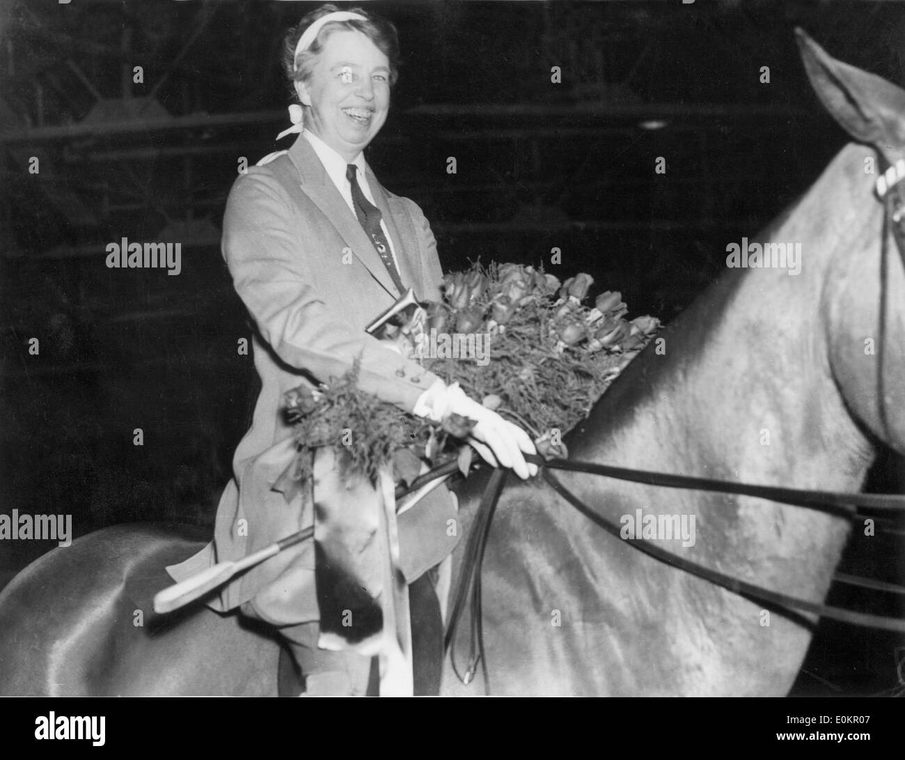 Eleanor Roosevelt riding horseback Stock Photo