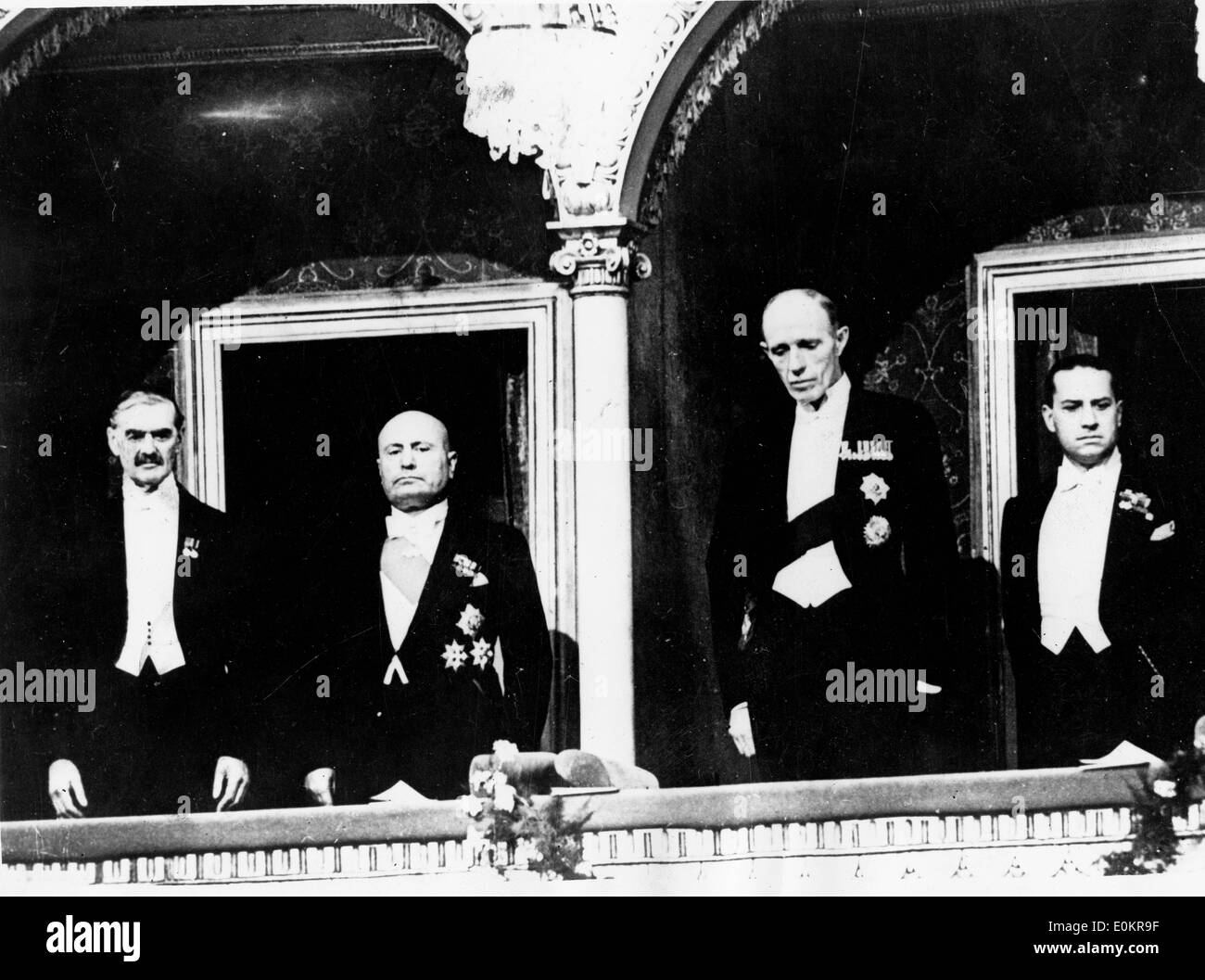 Dictator Benito Mussolini with Chamberlain, Halifax and Count Ciano at the opera Stock Photo